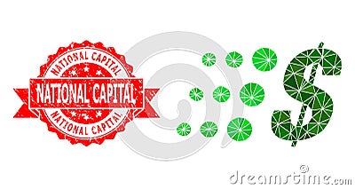 Distress National Capital Seal and Fast Dollar Lowpoly Mocaic Icon Vector Illustration