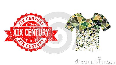 Distress XIX Century Stamp and Ragged T-Shirt Triangle Mocaic Military Camouflage Icon Vector Illustration