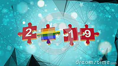 Low Poly for Puzzle to LGBT Flag for New Years 2019 Stock Photo