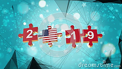 Low Poly for Puzzle to USA Flag for New Years 2019 Stock Photo