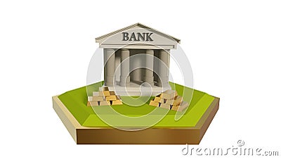 Low poly scene of bank with gold, 3d illustration Stock Photo