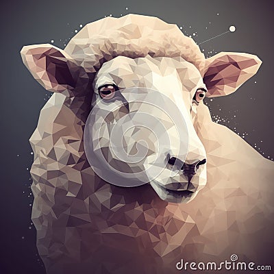 Low Poly Sheep Portrait In Surreal Style Cartoon Illustration