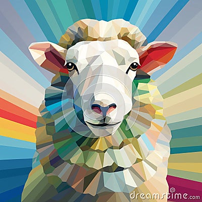 Colorful Abstract Portrait Of A Sheep In Low Poly Style Stock Photo