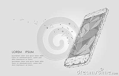 Low poly smartphone mobile touch screen display. Triangle polygonal geometric design connected dots starry sky. Modern Vector Illustration