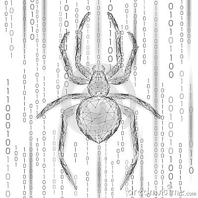 Low poly spider hacker attack danger. Web security virus data safety antivirus concept. Polygonal modern design business Vector Illustration