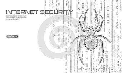 Low poly spider hacker attack danger. Web security virus data safety antivirus concept. Polygonal modern design business Vector Illustration