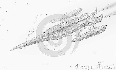 Low poly starship. Future technology business concept design. Triangle polygonal connected dots shiny star space. Rocket white gra Cartoon Illustration