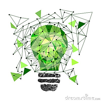 Low Poly Style Light green bulb. Vector abstract Illustration on isolated background. Idea concept. T-shirt design Stock Photo