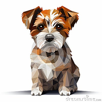 Low Poly Terrier Silhouette: White And Brown 3d Style Stock Photo