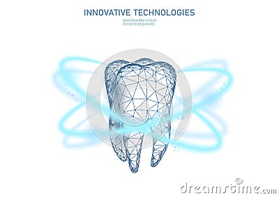 Low poly tooth protection medical concept. Whitening toothpaste enamel reconstruction healthcare. Polygonal healthy Vector Illustration