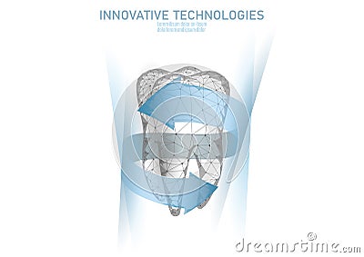 Low poly tooth protection medical concept. Whitening toothpaste enamel reconstruction healthcare. Polygonal healthy Vector Illustration