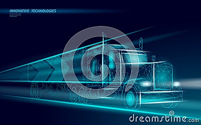 Low poly transport abstract truck. Lorry van fast delivery shipping logistic. Polygonal dark blue speed highway industry Vector Illustration