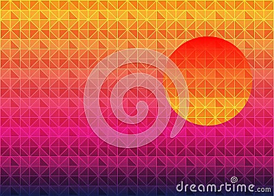 Low poly triangle geometrical background with sun over sunset. Multicolor polygonal vector illustration, which consist of triangle Vector Illustration