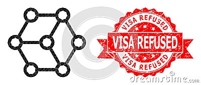 Scratched Visa Refused Seal and Blockchain Triangle Mocaic Icon Vector Illustration