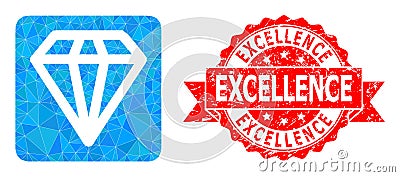 Distress Excellence Stamp Seal and Diamond Triangle Mocaic Icon Vector Illustration