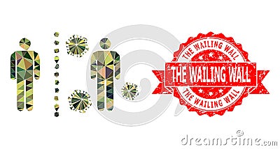 Rubber The Wailing Wall Stamp and Virus Shield Wall Low-Poly Mocaic Military Camouflage Icon Vector Illustration