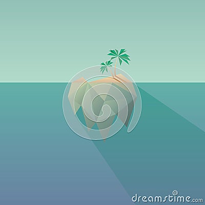 Low poly tropical island with long shadow. Modern Vector Illustration