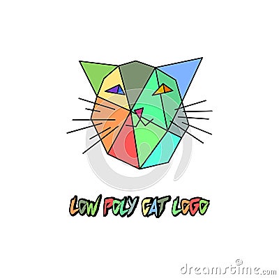 Low poly vector cat logo.Triengles poligonal colorful kitty head for kids. Stock Photo