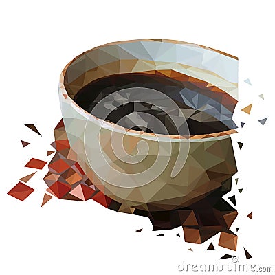 A Cup of Americano coffee in the LOW poly style on a table with a mosaic. Breakfast in the cafe. The pattern of Stock Photo