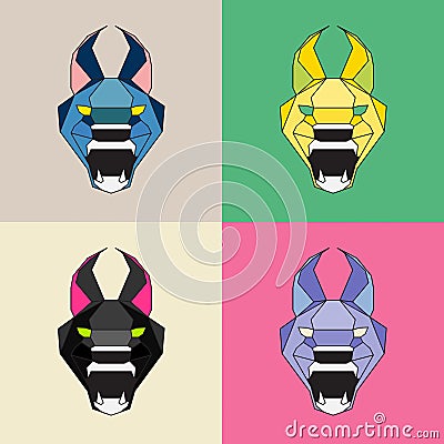 Low poly wild cat set Vector Illustration