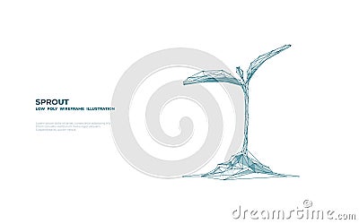 Low poly wireframe growing plant as a symbol of prosperity and growth. Vector Illustration