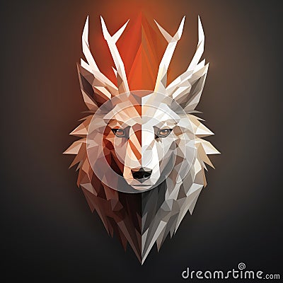 low poly wolf head on black background Stock Photo