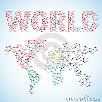 Low poly world map. Global connect network mesh. Social communications concept with topic world in low poly style Stock Photo