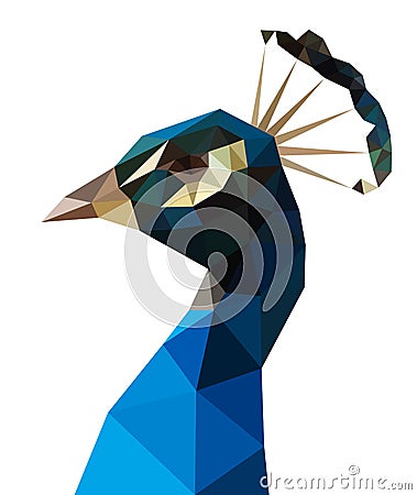 Low polygon blue peacock . Vector Illustration