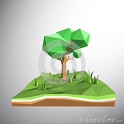 Low polygon 3D tree on land Stock Photo
