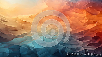 A low polygonal landscape with orange and blue triangles Stock Photo