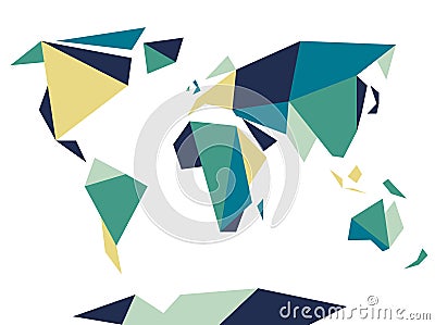 Low polygonal origami style world map. Abstract vector template. Vector Illustration