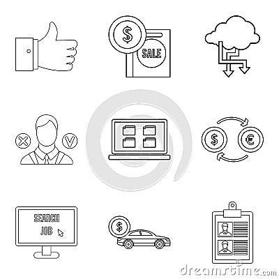 Low price icons set, outline style Vector Illustration