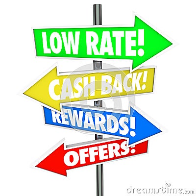 Low Rate Cash Back Rewards Offer Arrow Signs Best Credit Card De Stock Photo