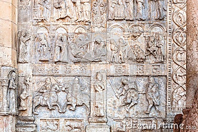 Low relief of portal of Basilica di San Zeno Stock Photo