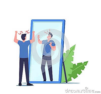 Low Self Esteem, Loathing and Anger Concept. Male Character need Psychological Help, Mind Health Problem Vector Illustration