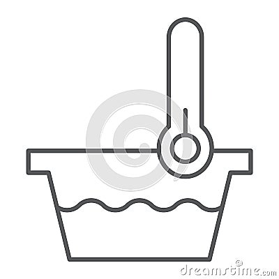 Low temperature thin line icon, indicator and wash, thermometer and basin sign, vector graphics, a linear pattern Vector Illustration
