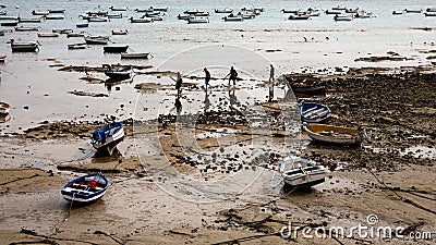 Low tide boats of ocean Stock Photo