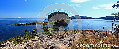 Gulf Islands National Park Landscape Panorama of Georgeson Island from Campbell Point on Mayne Island, British Columbia Stock Photo