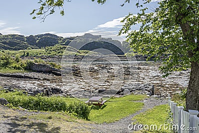 Low tide at fjord, Kabelvag, Norway Stock Photo