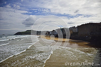 low tide on a wide city beach. On the Way of St. James Editorial Stock Photo