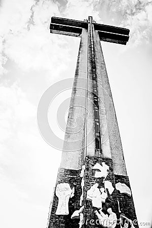 Low view grayscale of Shrine of Valor simple of Filipinos during World War II in Philippines Editorial Stock Photo