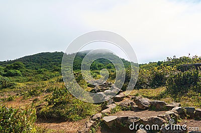 Low viewing angle of the mombacho volcano trails Nicaragua Stock Photo