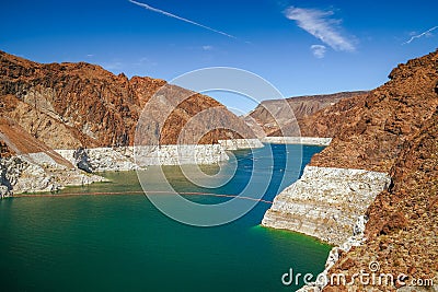 Low water in Lake Mead in autumn.View from the Arizona side.USA Stock Photo