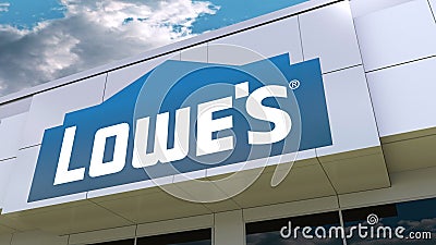 Lowe`s logo on the modern building facade. Editorial 3D rendering Editorial Stock Photo