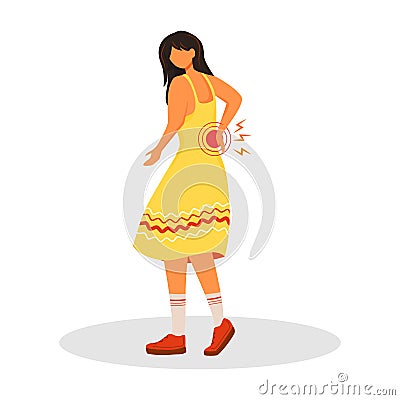 Lower back pain flat color vector faceless character Vector Illustration