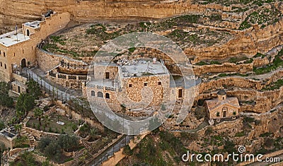 Lower East Secton of Saint George`s Monastery in Wadi Qelt in the West Bank Stock Photo