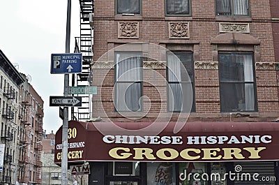 Lower East Side New York City Grocery Store Business Chinese Hispanic Multi Cultural Neighborhood Editorial Stock Photo