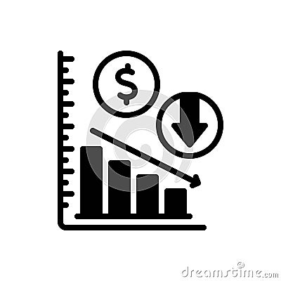 Black solid icon for Lower, decreased and deficit Vector Illustration