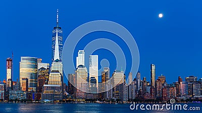 Lower Manhattan Skyline at blue hour, NYC Editorial Stock Photo