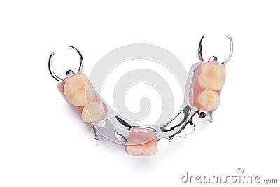 Lower metal denture on a white background Stock Photo